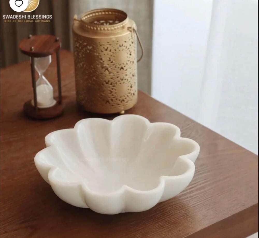 Creative Co-Op Handcrafted White Marble Flower Bowl, 6"